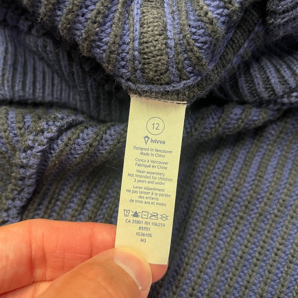 Ivivva Lululemon Girls Navy Blue Knit Hooded Open Cardigan Sweater SZ 12 IG3610S - Picture 3 of 5
